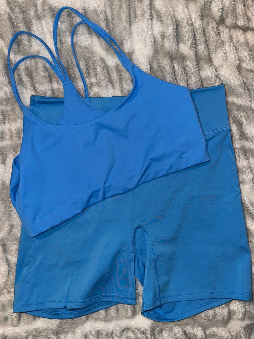 Fabletics Bright Blue Scoop Sports Bra & High-Rise Bike Shorts